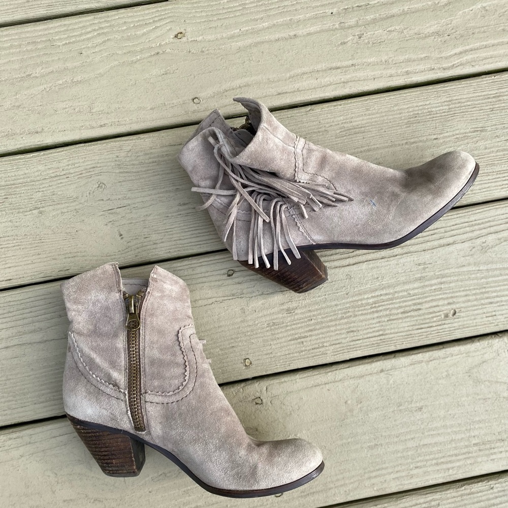 SAM EDELMAN Fringe Ankle (LOUIE) Boots in Tan Suede, Size: 8